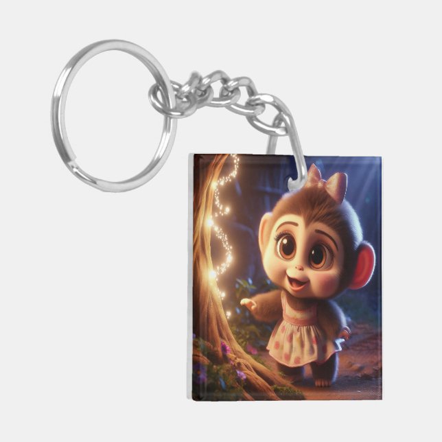 Cute monkey in a dress keychain (Front Left)