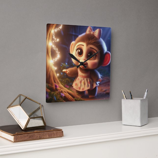 Cute monkey in a dress square wall clock (Office)