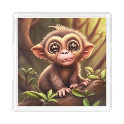 Cute monkey in a tree illustration acrylic tray