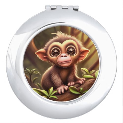 Cute monkey in a tree illustration compact mirror
