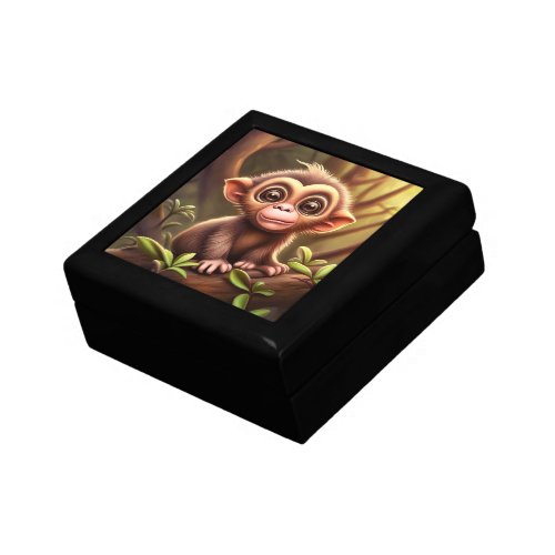 Cute monkey in a tree illustration gift box