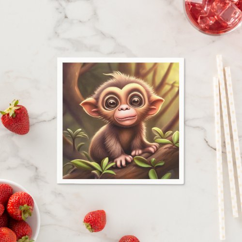 Cute monkey in a tree illustration napkins