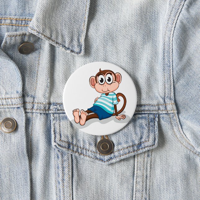 Cute Monkey in Blue Striped Shirt and Shorts Button (Creator Uploaded)