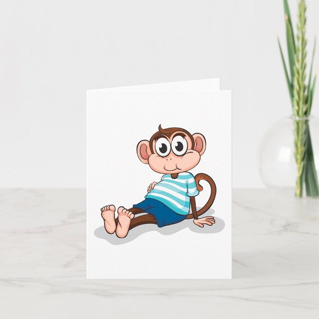 Cute Monkey in Blue Striped Shirt and Shorts Card (Creator Uploaded)