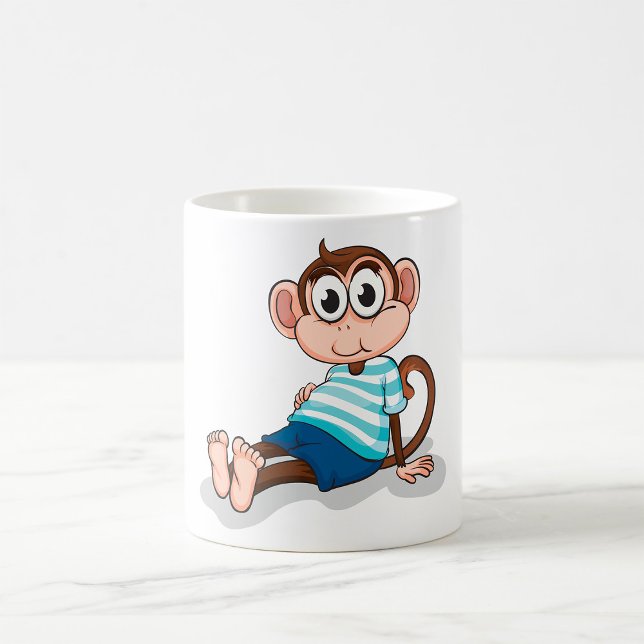 Cute Monkey in Blue Striped Shirt and Shorts Coffee Mug (Creator Uploaded)