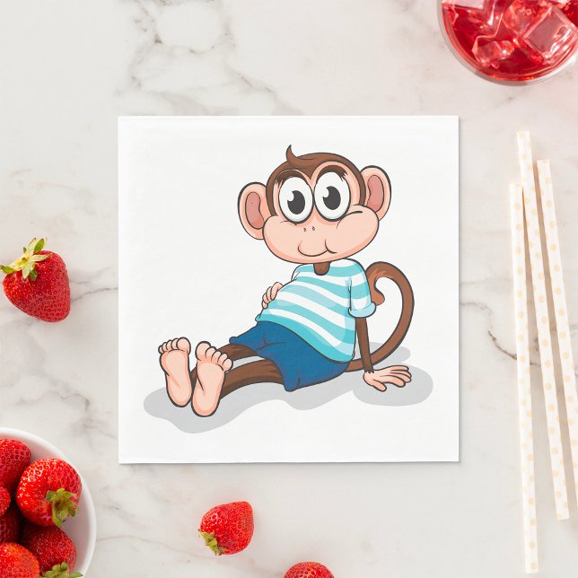 Cute Monkey in Blue Striped Shirt and Shorts Napkins (Creator Uploaded)