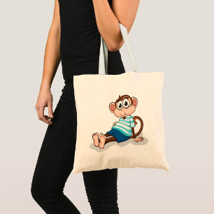 Cute Monkey in Blue Striped Shirt and Shorts Tote Bag