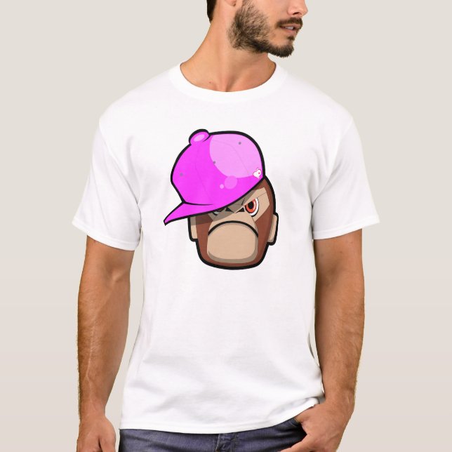 Cute monkey in pink apple style (on white shirt) T-Shirt (Front)