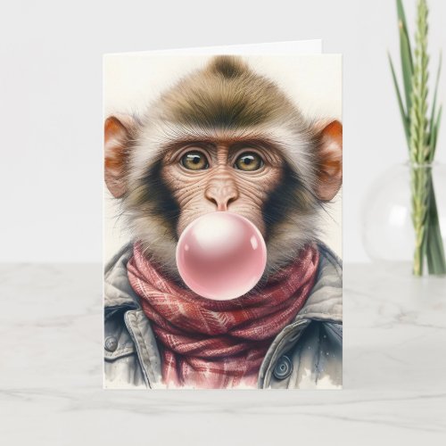 Cute Monkey In Scarf and Jacket Bubble Gum Card