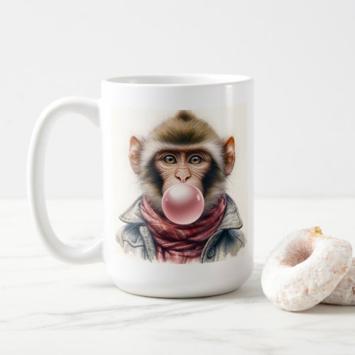 Cute Monkey In Scarf and Jacket Bubble Gum Coffee Mug