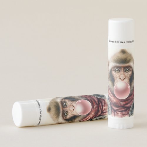 Cute Monkey In Scarf and Jacket Bubble Gum Lip Balm