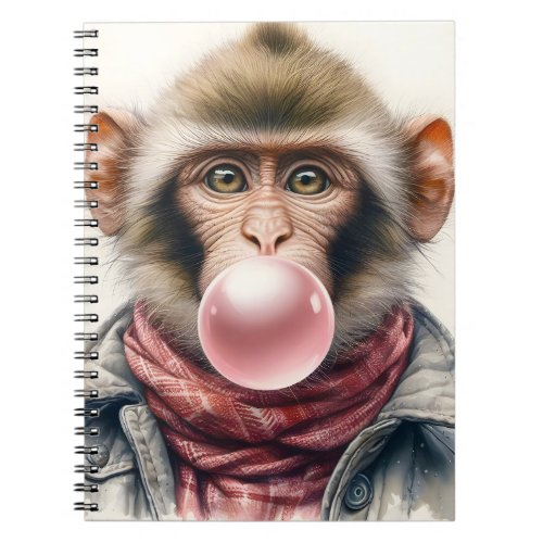 Cute Monkey In Scarf and Jacket Bubble Gum Notebook