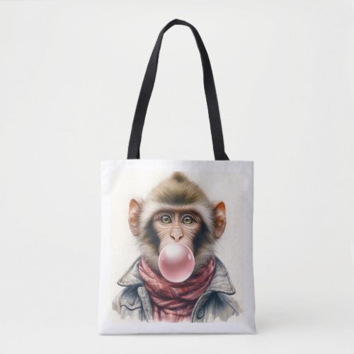 Cute Monkey In Scarf and Jacket Bubble Gum Tote Bag
