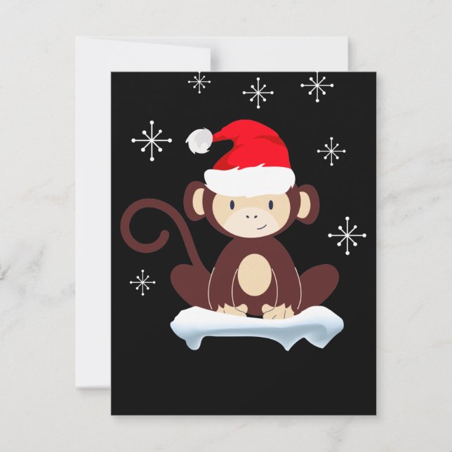 Cute monkey in the snow, merry christmas card (Front)