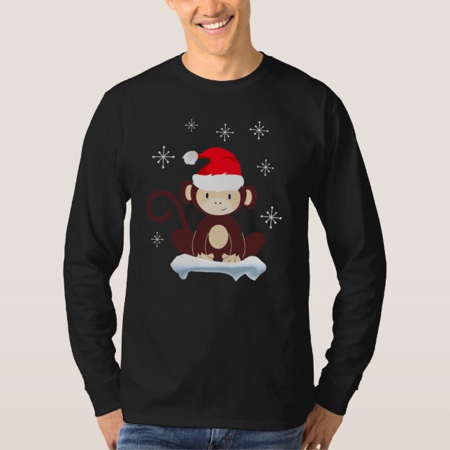 Cute monkey in the snow, merry christmas T-Shirt (Front)