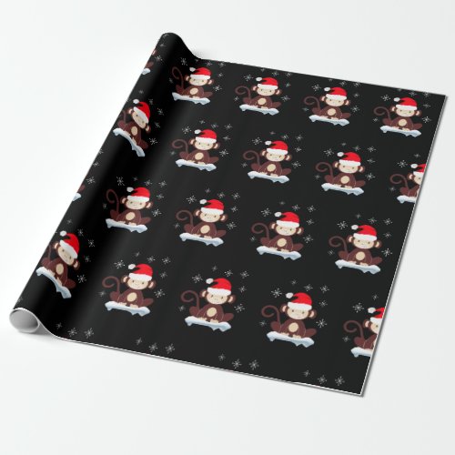 Cute monkey in the snow merry christmas wrapping paper