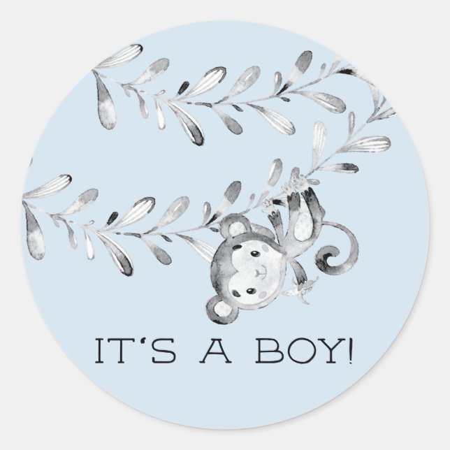 Cute Monkey It' a Boy Favor Sticker (Front)