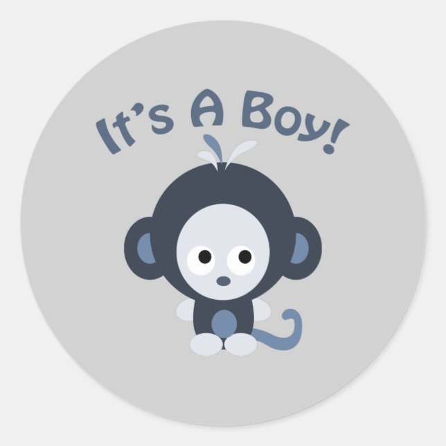 Cute Monkey - It's a boy! Classic Round Sticker (Front)