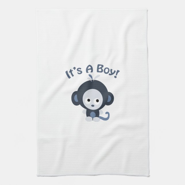 Cute Monkey - It's a boy! Towel (Vertical)