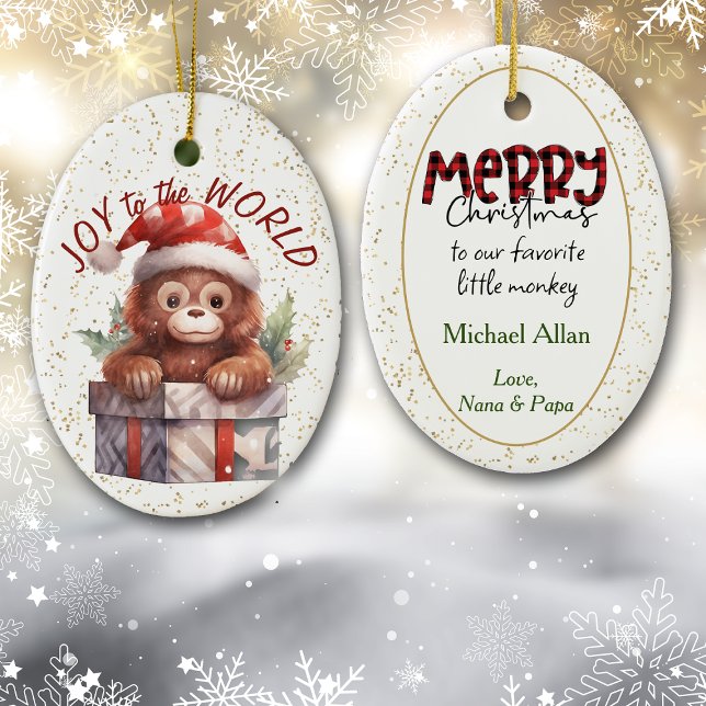 Cute Monkey Joy to the World Grandchild Ceramic Ornament (Creator Uploaded)