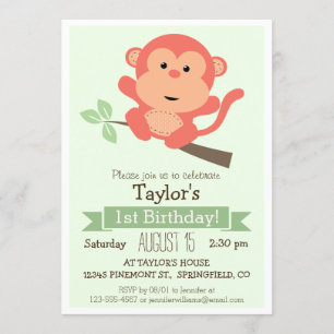 Cute Monkey, Jungle Animal Kid's Birthday Party Invitation