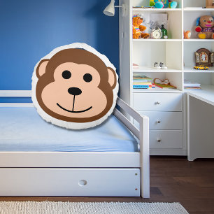 Cute Monkey Jungle Safari Animal Cartoon Round Pillow