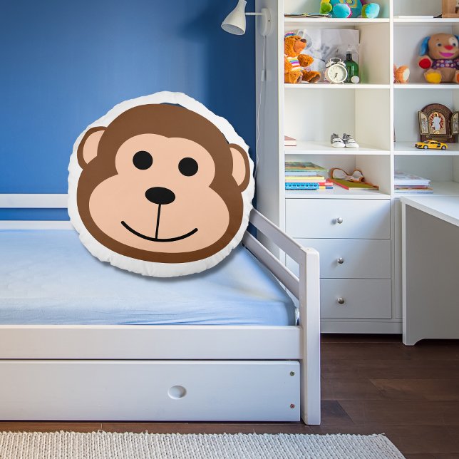 Cute Monkey Jungle Safari Animal Cartoon Round Pillow (Creator Uploaded)