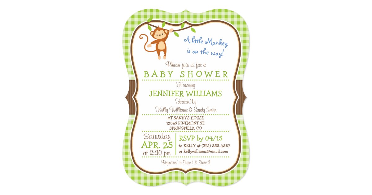 Cute Monkey Jungle Theme Baby Shower Invitation Zazzle Com
