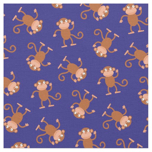 Cute Monkey Kids Baby Nursery Blue Fabric