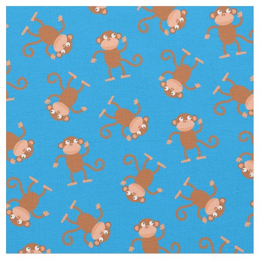 Cute Monkey Kids Baby Nursery Blue Fabric