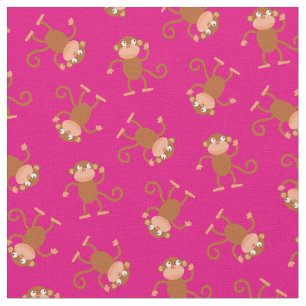 Cute Monkey Kids Baby Nursery Pink Fabric