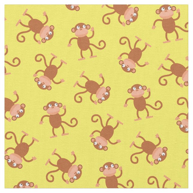 Cute Monkey Kids Baby Nursery Yellow Fabric (Close Up)