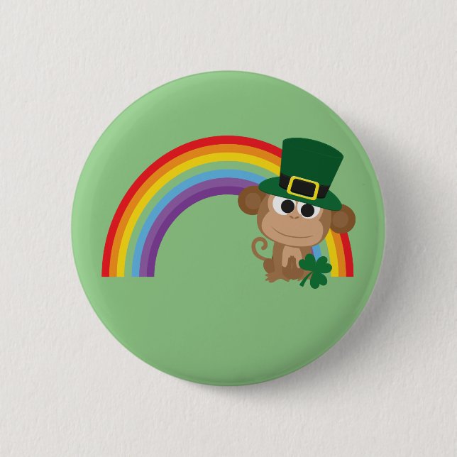 Cute Monkey Leprechaun Pinback Button (Front)