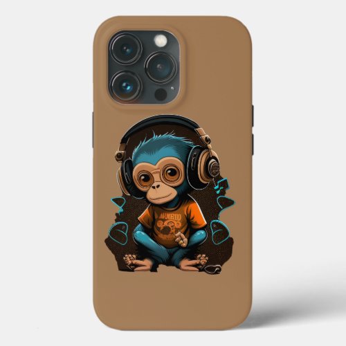 Cute Monkey Listening Music Music Immersed Monkey iPhone 13 Pro Case