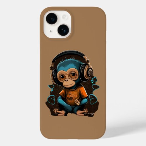 Cute Monkey Listening Music Music Immersed Monkey Case_Mate iPhone 14 Case