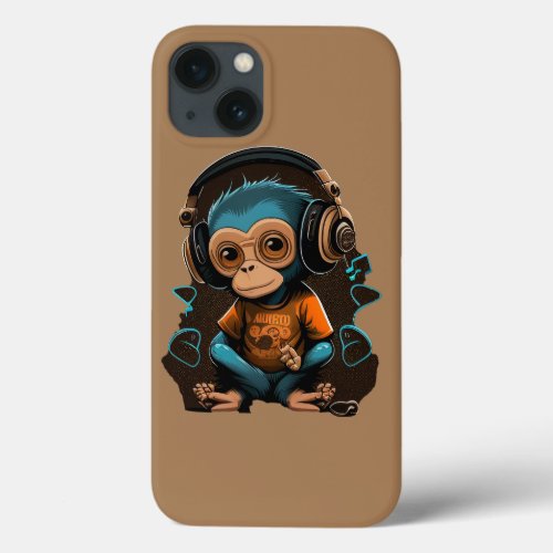 Cute Monkey Listening Music Music Immersed Monkey iPhone 13 Case