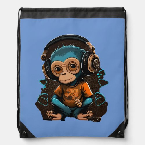 Cute Monkey Listening Music Music Immersed Monkey Drawstring Bag