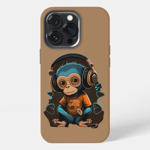 Cute Monkey Listening Music Music Immersed Monkey iPhone 13 Pro Case