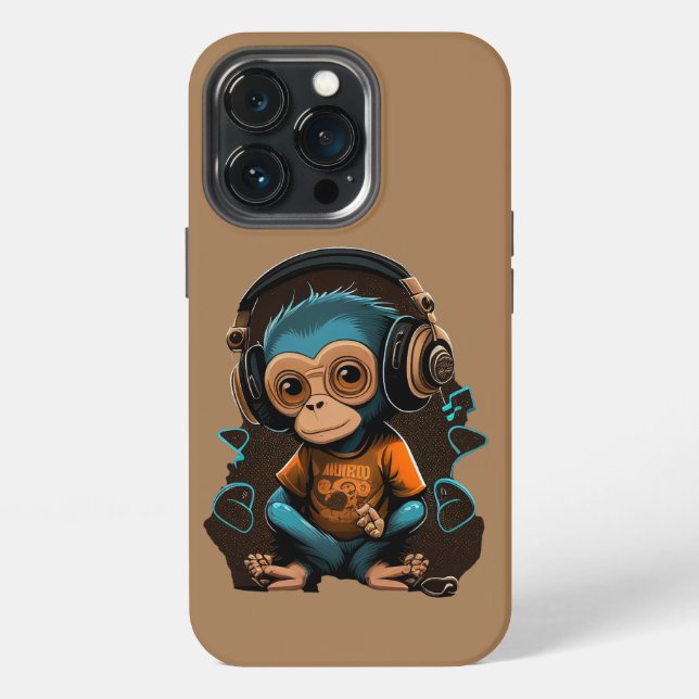 Cute Monkey Listening Music, Music Immersed Monkey iPhone Case (Back)