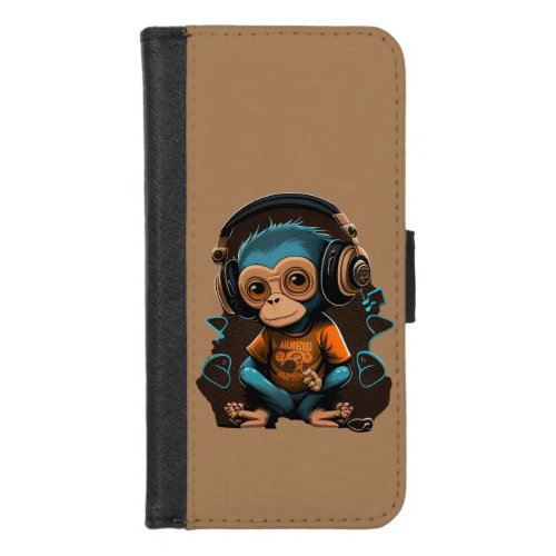 Cute Monkey Listening Music Music Immersed Monkey iPhone 87 Wallet Case