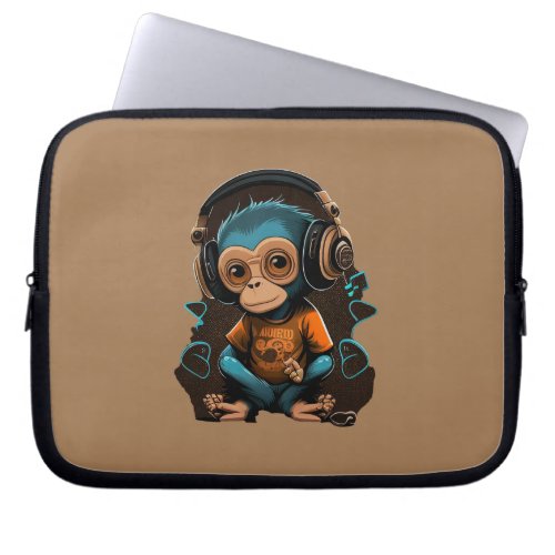 Cute Monkey Listening Music Music Immersed Monkey Laptop Sleeve