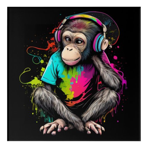 Cute Monkey Listening Music Music Obsessed Monkey Acrylic Print