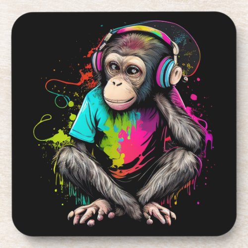 Cute Monkey Listening Music Music Obsessed Monkey Beverage Coaster