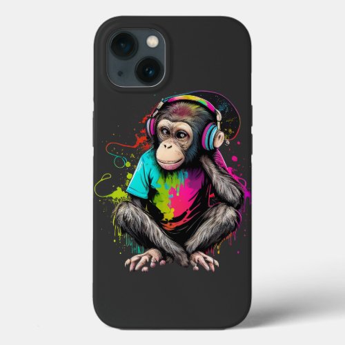 Cute Monkey Listening Music Music Obsessed Monkey iPhone 13 Case