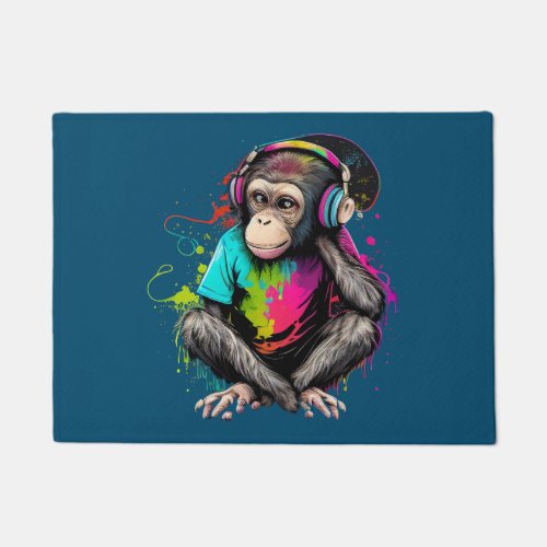 Cute Monkey Listening Music Music Obsessed Monkey Doormat