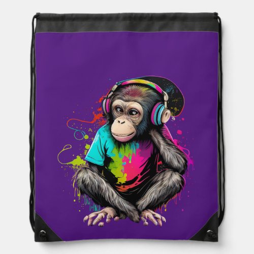 Cute Monkey Listening Music Music Obsessed Monkey Drawstring Bag