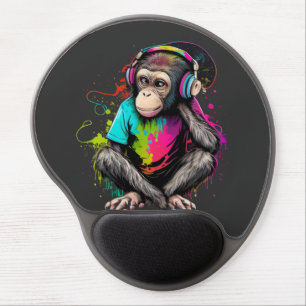 Cute Monkey Listening Music, Music Obsessed Monkey Gel Mouse Pad