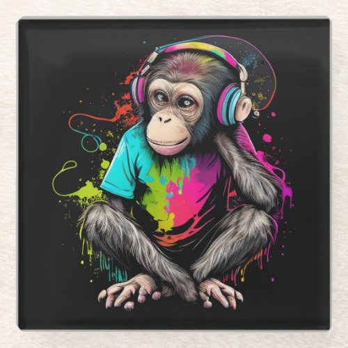 Cute Monkey Listening Music Music Obsessed Monkey Glass Coaster