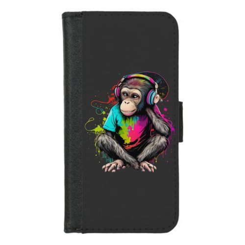 Cute Monkey Listening Music Music Obsessed Monkey iPhone 87 Wallet Case