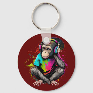 Cute Monkey Listening Music, Music Obsessed Monkey Keychain